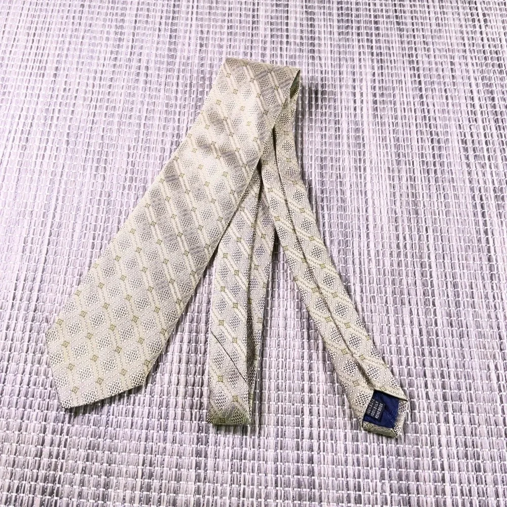 Giorgio Ferri Mens Gold Blue Geometric Diamond Silk Tie Made in Italy 59x3.75